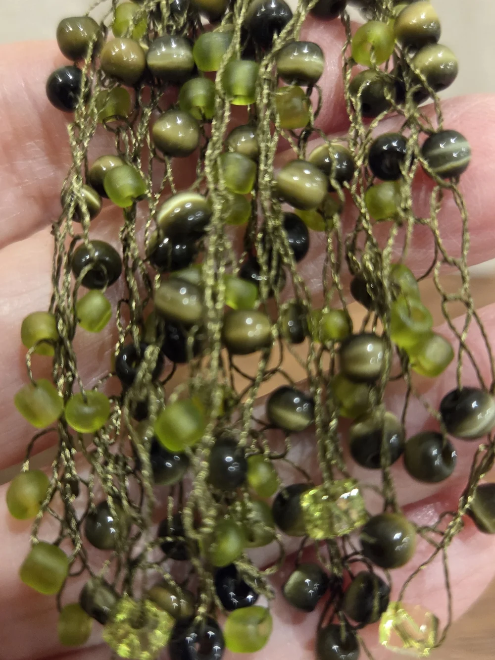 Handcrafted Green Resin Beaded Tassel Necklace